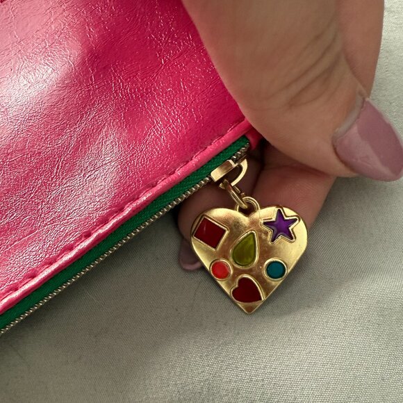 Ipsy Pink and Blue Makeup Bag with Rhinestone Heart Charm - Picture 2 of 3